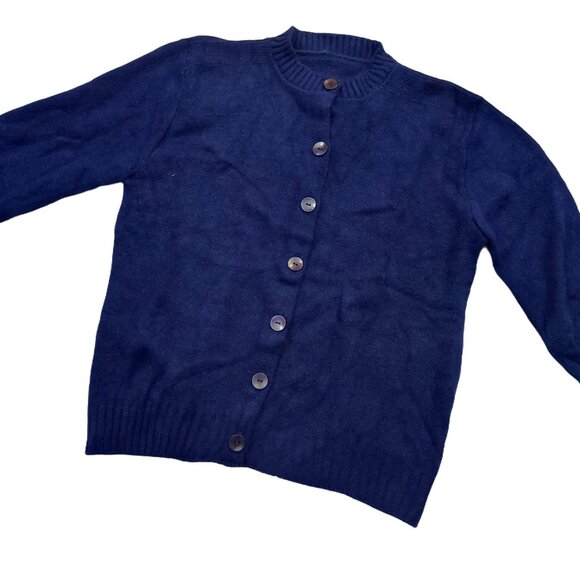 Vintage 1940s-1950s Navy Blue Long Sleeve Cardigan Knit Sweater w/ Blue Buttons - Picture 3 of 7